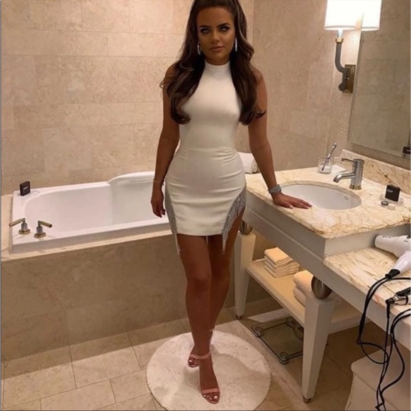 HOUSE OF CB 'Charlize' White Crystal Trim Dress NWT - Picture 7 of 15